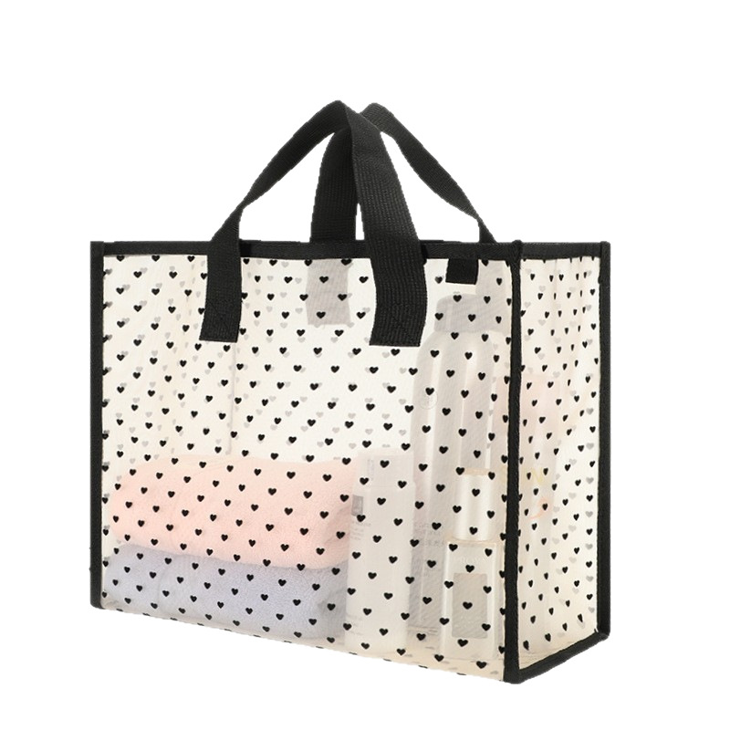 Bolsa de lavado de viaje portátil de alto valor facial bolsa de maquillaje amor bolsa de playa bolsa de almacenamiento de flocado bolsa de ropa hilo de malla transparente