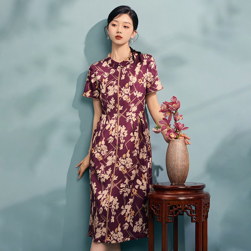 Brand mom dress [Zhenai] 2023 new summer silk dress elegant retro mulberry silk floral skirt