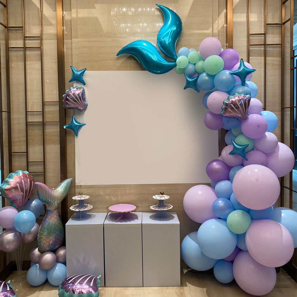 Mermaid, Fish, Fish Tail Pattern Thermal Synthesis Craft Birthday Mermaid Fish Fish Tail Emulsion Cloth Party Banner Balloon Ball Party Supplies Balloons