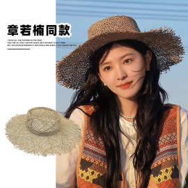 章若楠同款复古草帽海边度假沙滩帽跨境手编赫本帽子夏季遮阳帽