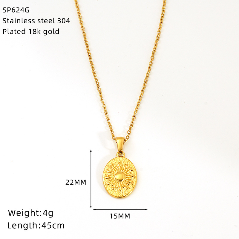 304 Stainless Steel Pendant Material Wholesale Jewelry IG Style Sun Star Eye 304 Stainless Steel 18K Gold Plated Pendant Necklace Cable Chain