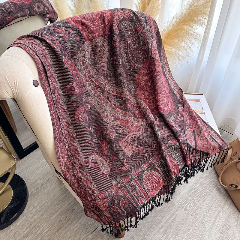 Chal de Jacquard con Flecos de Poliéster Térmico para Primavera