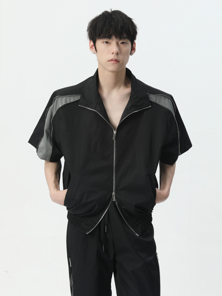 MTLCLOTHES Hombres| 2024 primavera nuevo diseño coreano de doble cremallera de color contrastante conjunto de ocio de alta calidad