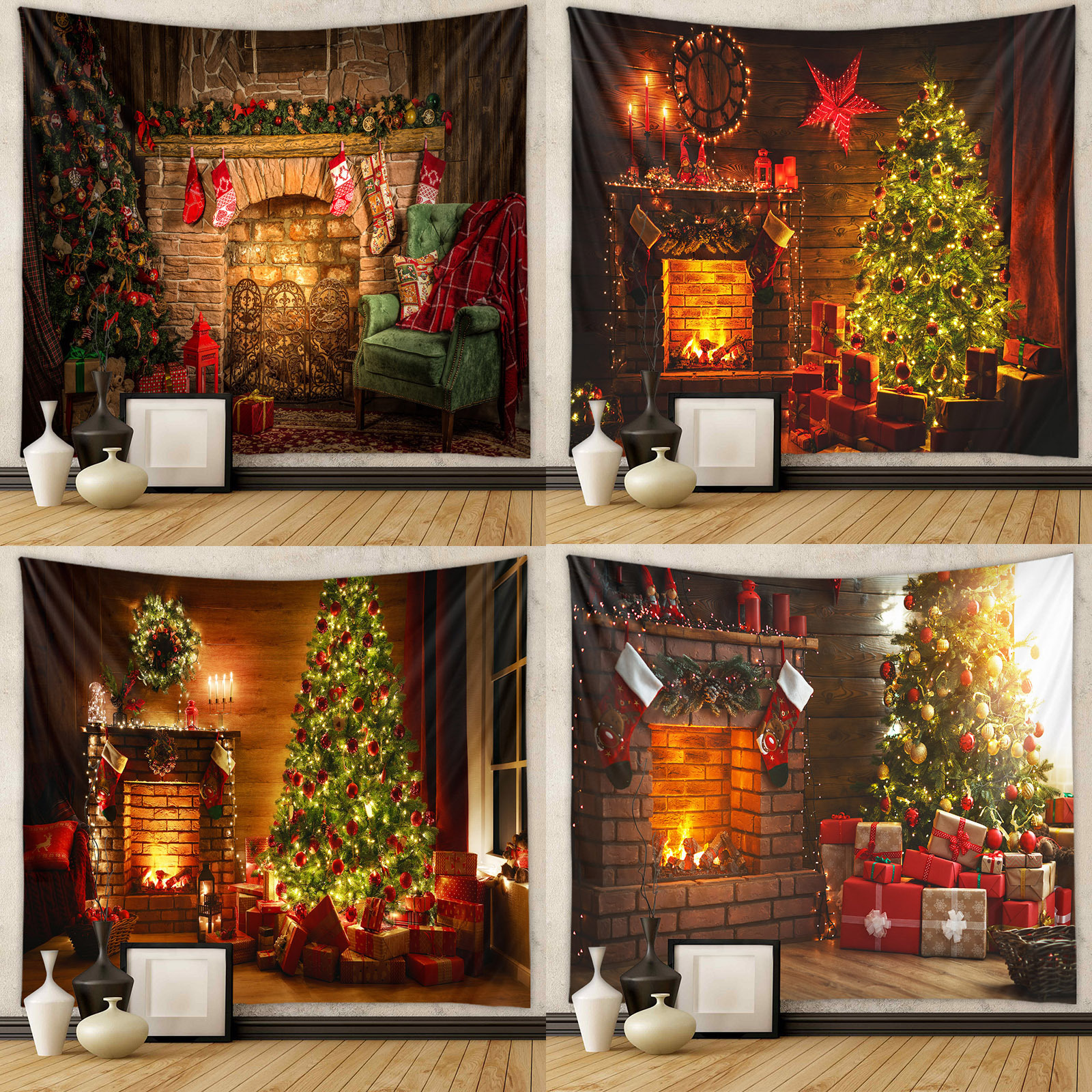 Christmas tree tapestry room decoration wall cloth ins style hanging cloth cross-border home bohemian tapestry Christmas tapestry