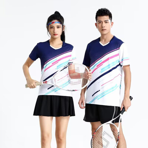 Fast-paced wholesale cross-border unit: Volleyball uniforms with printed numbers, short-sleeve competition wear, and badminton apparel sets—men's and women's couple-style tops