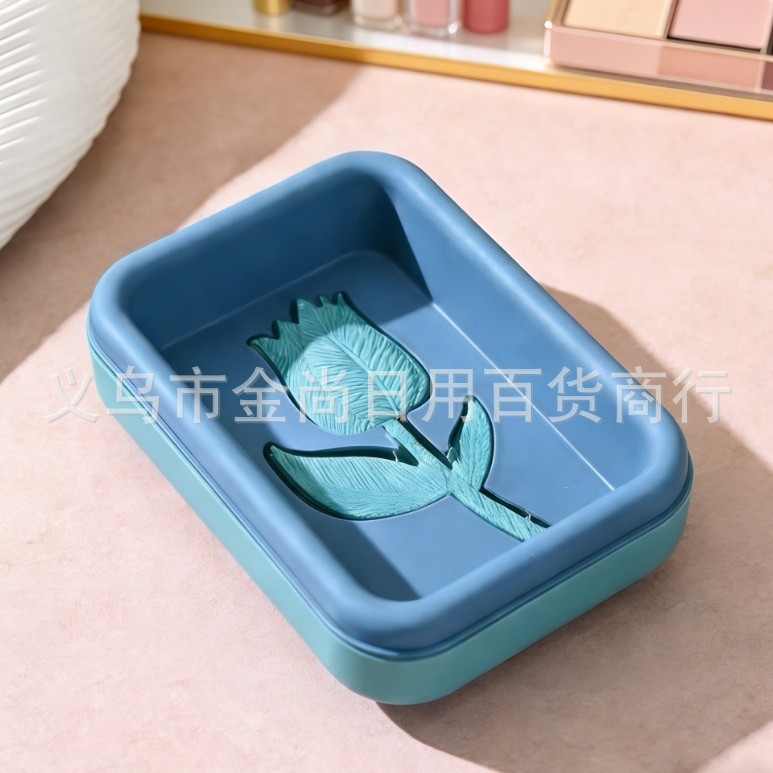 Caja de jabón impresa de dibujos animados caja de jabón de drenaje moda simple doble color estratificado caja de jabón de flores transparente a prueba de polvo e impermeable image 6