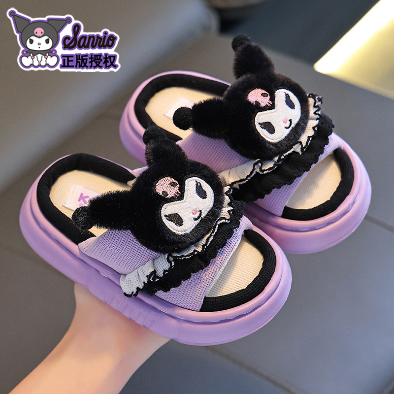 Sanliou primavera y otoño zapatillas de lino para niñas antideslizantes en el hogar Melody pisar la sensación de padres e hijos piso de algodón y lino para niños