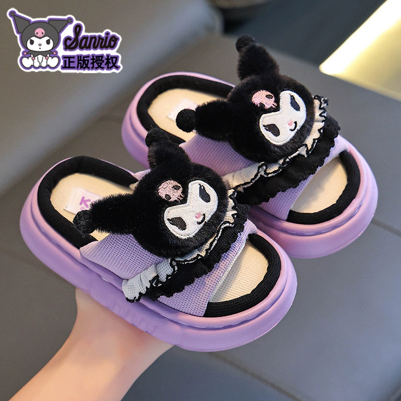 Льняные тапочки Sanrio для девочек на весну и осень, нескользящие домашние семейные детские тапочки из хлопка и льна Melody Stepping on Shit