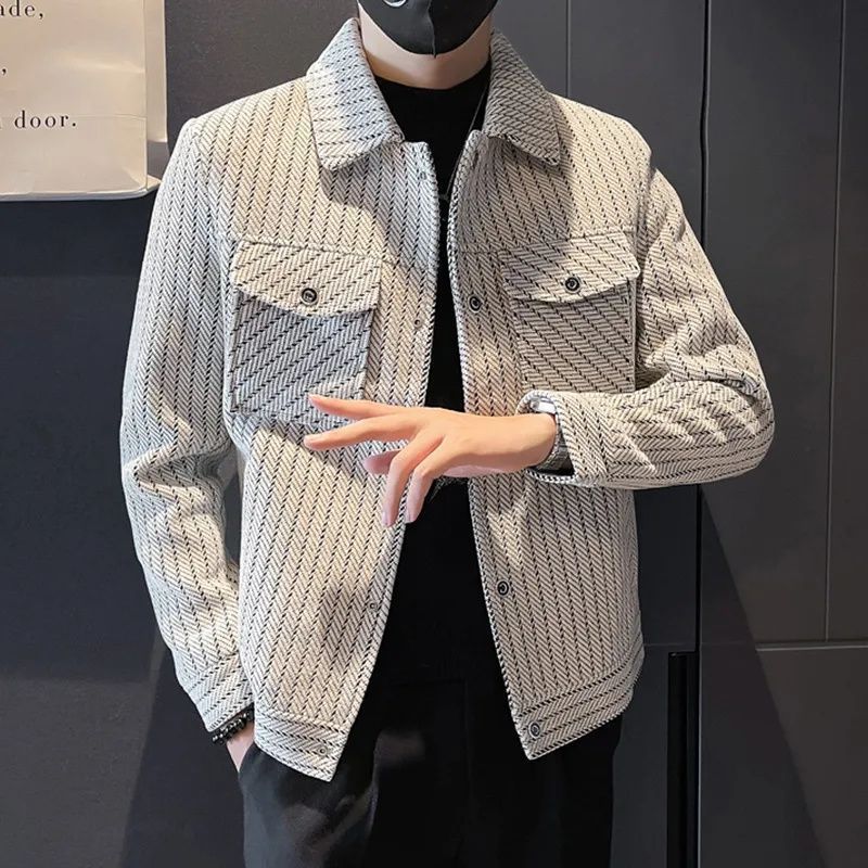 남자 울 재킷 가을과 겨울 기모 두꺼운 옷깃 자켓 하이 엔드 슬림 핏 젊고 중년 자켓 쇼트