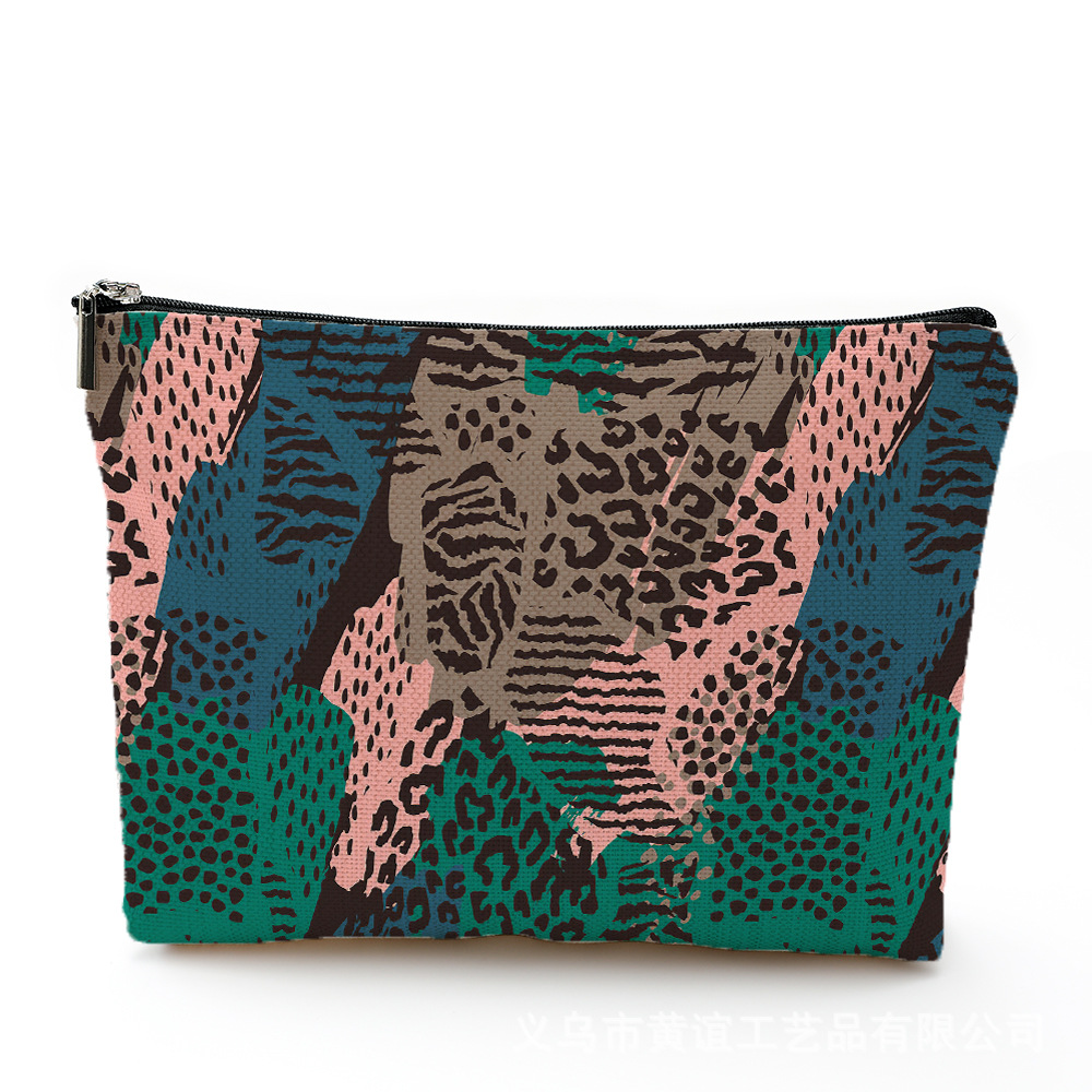 热带化妆包防水棉麻拉链袋 化妆品饰品收纳袋 旅行洗漱用品收纳包