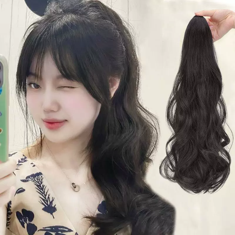 假发马尾女长卷发抓夹大波浪自然隐形无痕绑带式仿真发高马尾辫子
