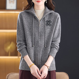 加厚100%羊毛针织时尚开衫女毛衣外套秋冬新款宽松女士上衣年轻款，女装针织衫/毛衣，妃慕昵服饰