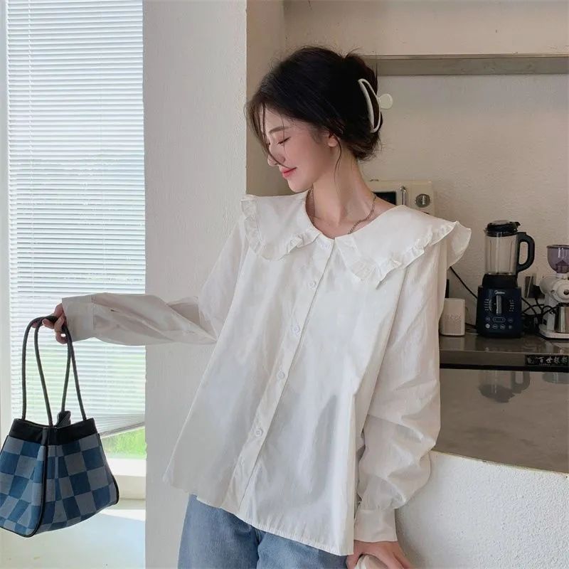 2023 Autumn New Korean Version Loose fitting French niche design, niche doll collar shirt top, versatile for women