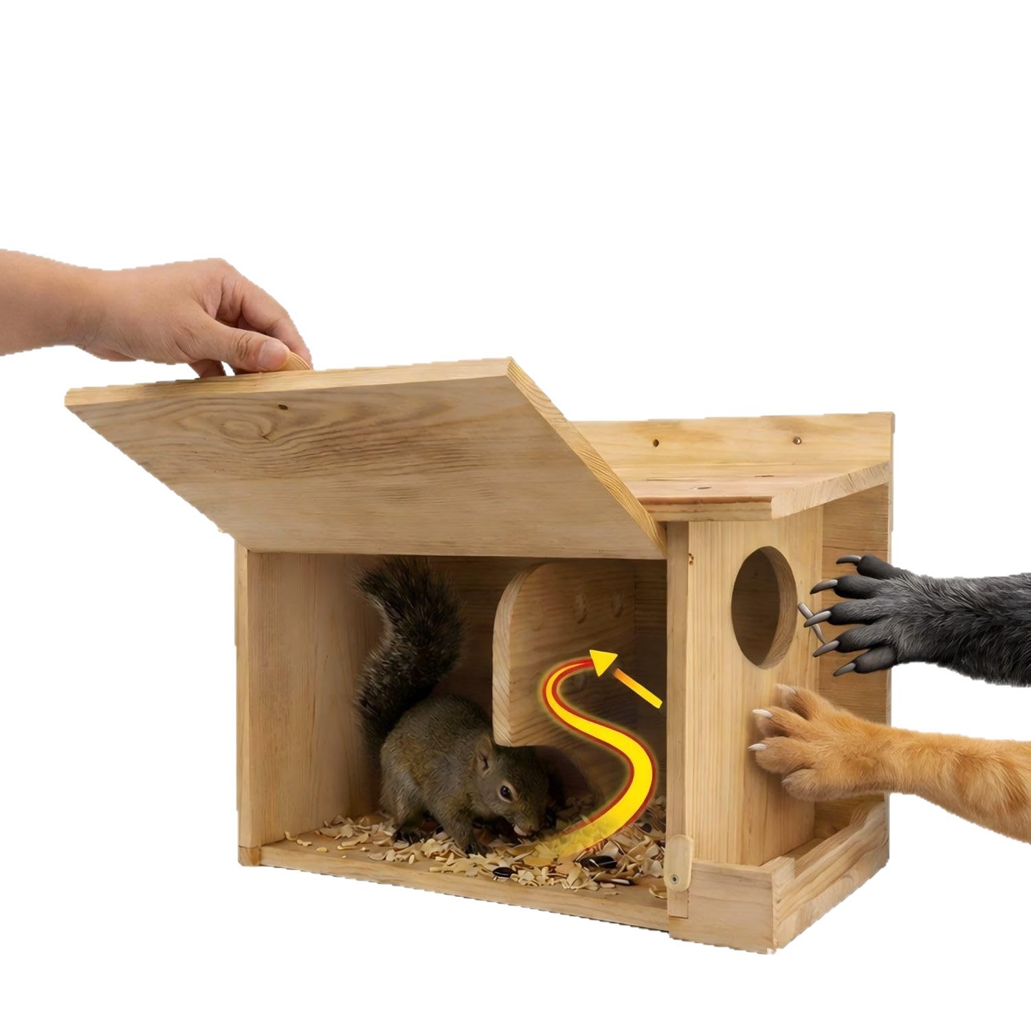 Wooden squirrel nest outdoor garden wall-mounted pet feeder hamster parrot breeding box squirrel habitat 5