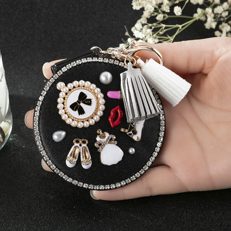 105g Weight Mirror Makeup Tools Types 1 Piece Quantity Pu Leather, Glass Material Geometric Pattern Elegant, Cute, Lady Style Elegant Cute Lady Geometric Pu Leather Glass Mirror 1 Piece 2
