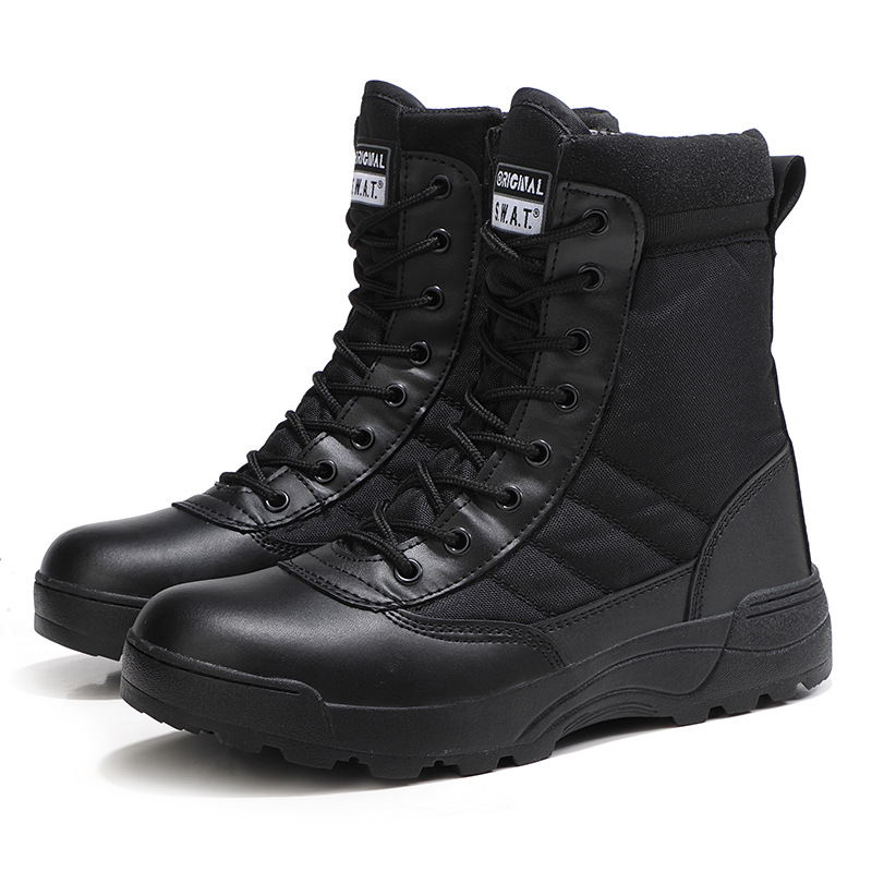 Black men's flat and thick high top rubber hiking shoes_voghion.com