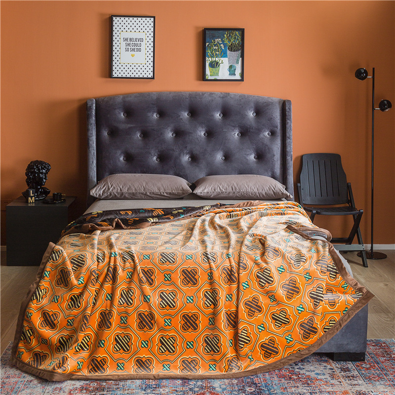 高端宝宝绒锦狐绒珊瑚绒毛毯加厚保暖双面印花盖毯大牌午睡礼品毯