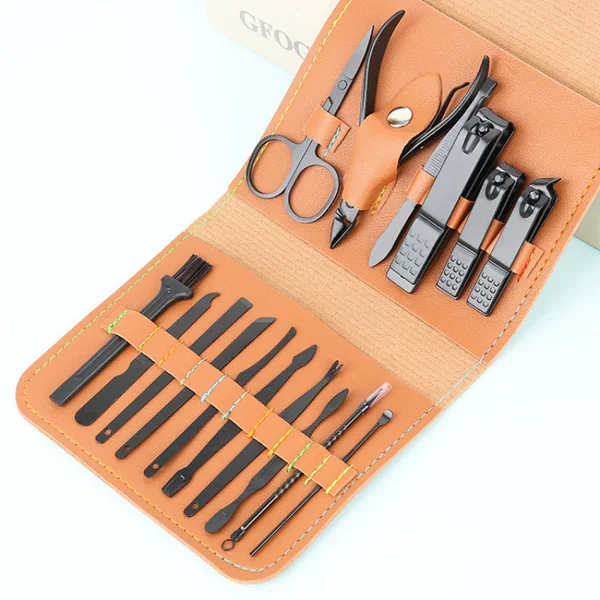 Folding Leather Set 16-Piece Nail Clipper Set Black Dead Skin Pliers Nail Clipper Set Manicure and Manicure Tools