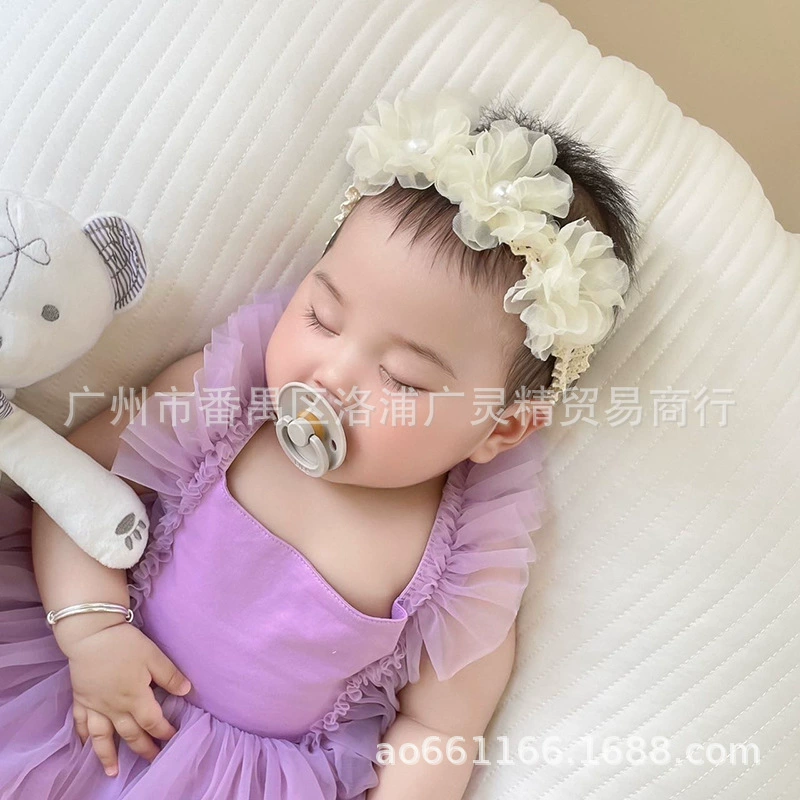 Весна и лето новая повязка для волос для девочки аксессуары для волос с милым жемчужным цветком Детские сто дней полнолуния эластичная повязка на голову повязка для волос