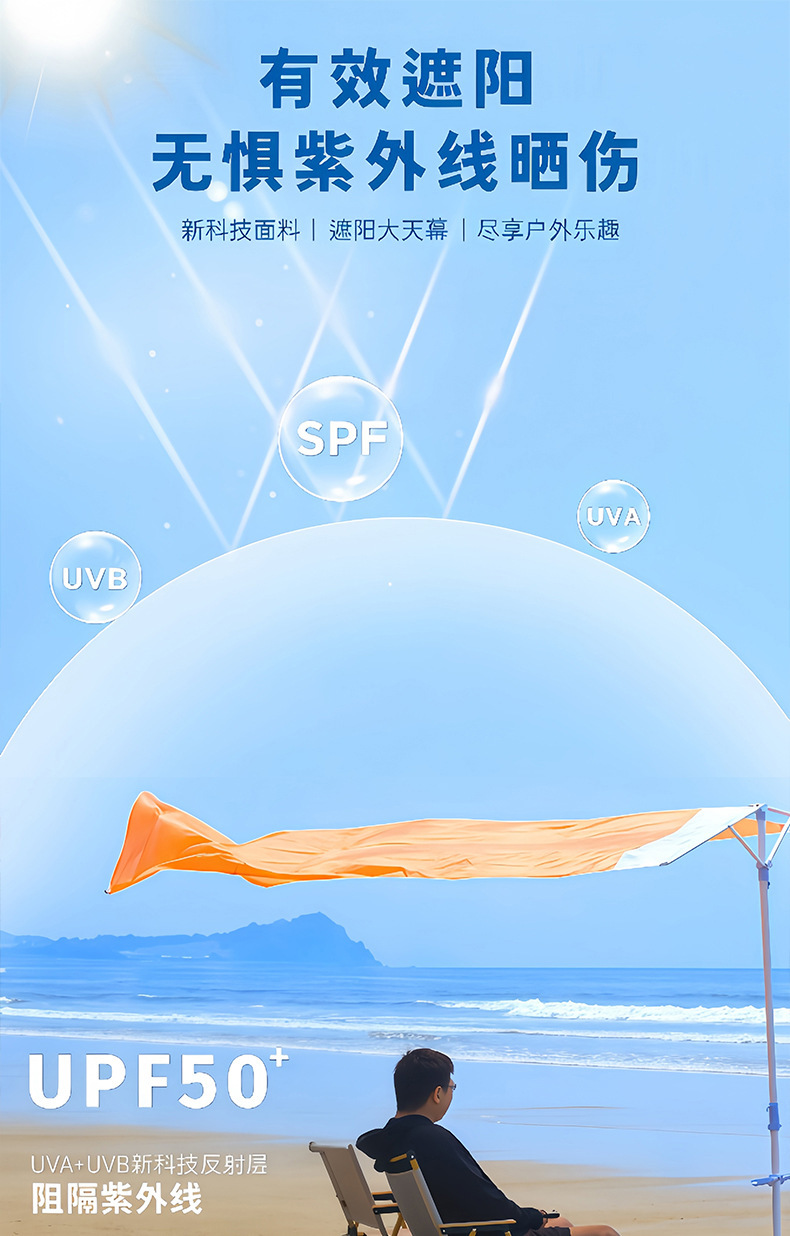 Wind-powered seaside canopy, no-build required, lawn sunshade, beach umbrella, portable quick-open sun protection beach tent