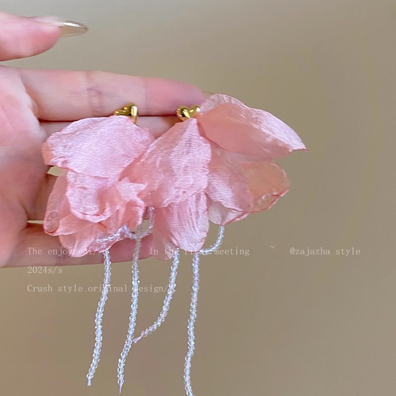 Pink pink tassel earrings