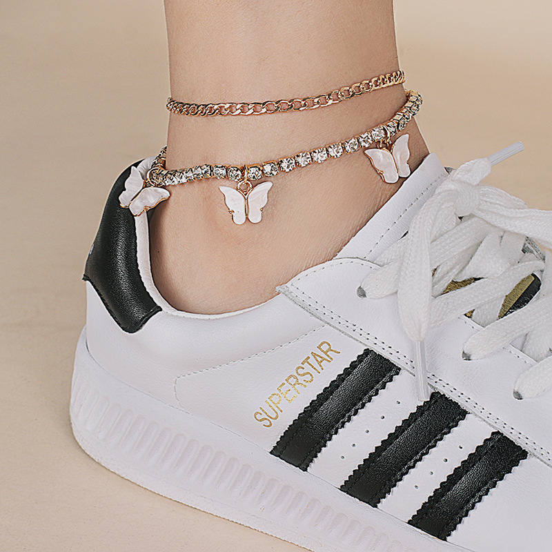 15g Weight Anklet Classification Wedding, Travel Occasion Women'S Gender Lake Blue, Pink, Red, Green, Yellow, Black Color Ins Internet Celebrity Bohemian Beach Multi-layer Butterfly Anklet Female Summer Europe And America Cross Border New Accessories Rhinestone Foot Ornaments 1