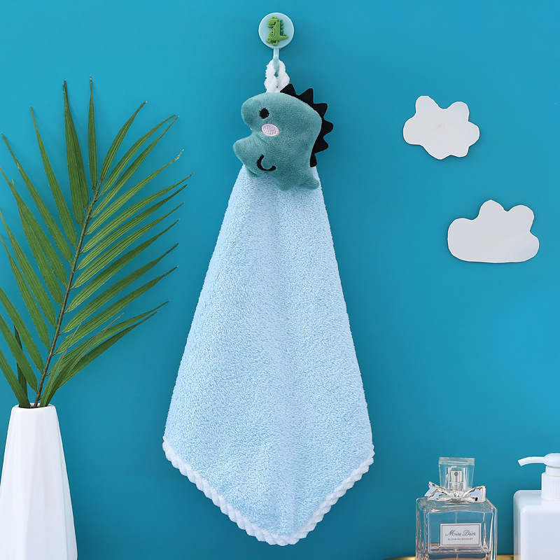 Hand Towel Can Be Hung Cartoon Coral Fleece Kitchen Bathroom Household Children Cute Absorbent Paint Towel Factory Wholesale