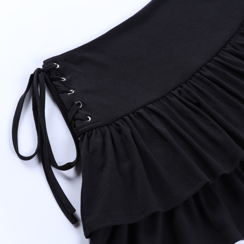 Black High-Waist Layered Ruffled Skirt NSGYB97718