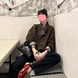 美拉德格雷灰机车短款年春秋百搭复古做旧感夹克上衣外套
