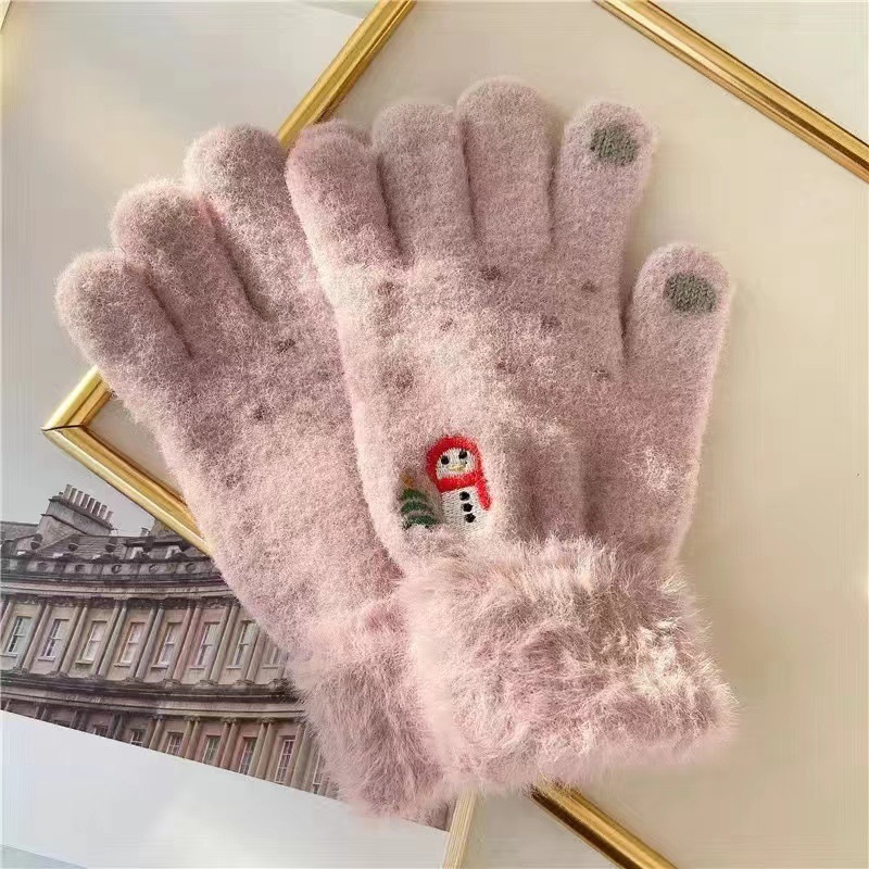 Guantes de peluche de otoño y invierno damas guantes de punto de peluche caliente antifría engrosado guantes lindos de dibujos animados al por mayor