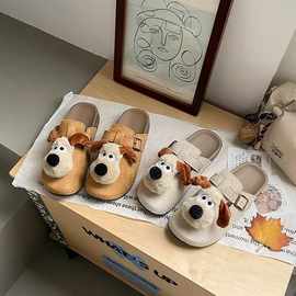 卡通可爱小狗勃肯鞋包头半拖鞋女生外穿秋季厚底穆勒博肯鞋懒人鞋