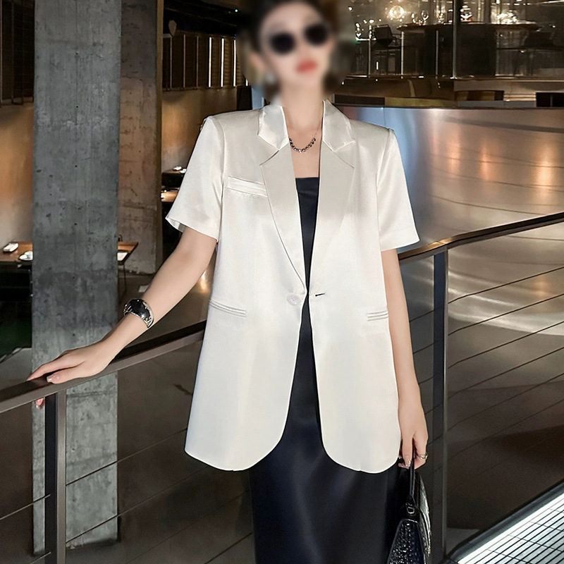 XZ179-thin suit plus size women's Korean commuter slim satin short sleeve suit sunscreen jacket summer
