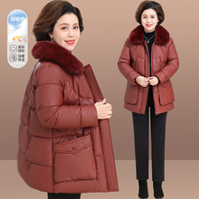 新款妈妈保暖免洗PU棉衣冬装大码洋气保暖皮衣外套中老年人棉袄女