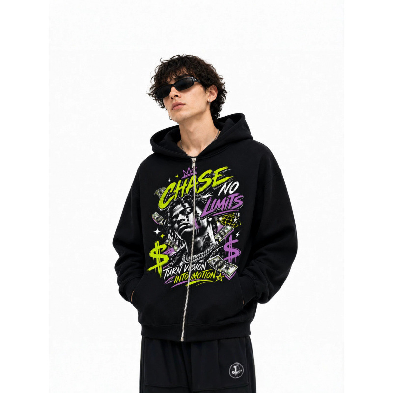 Cross-border foreign trade, American street style, 3D digital print featuring a money portrait and graffiti design, oversized hoodie, high-street hip-hop style Cross-border foreign trade, American street style, 3D digital print featuring a money portrait and graffiti design, oversized hoodie, high-street hip-hop style