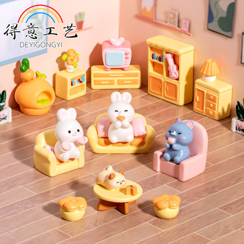 Micro Landscape Ornaments Cartoon Simple Small Living Room Furniture Ornaments Resin Crafts Desktop Baby House Decorations Accessories