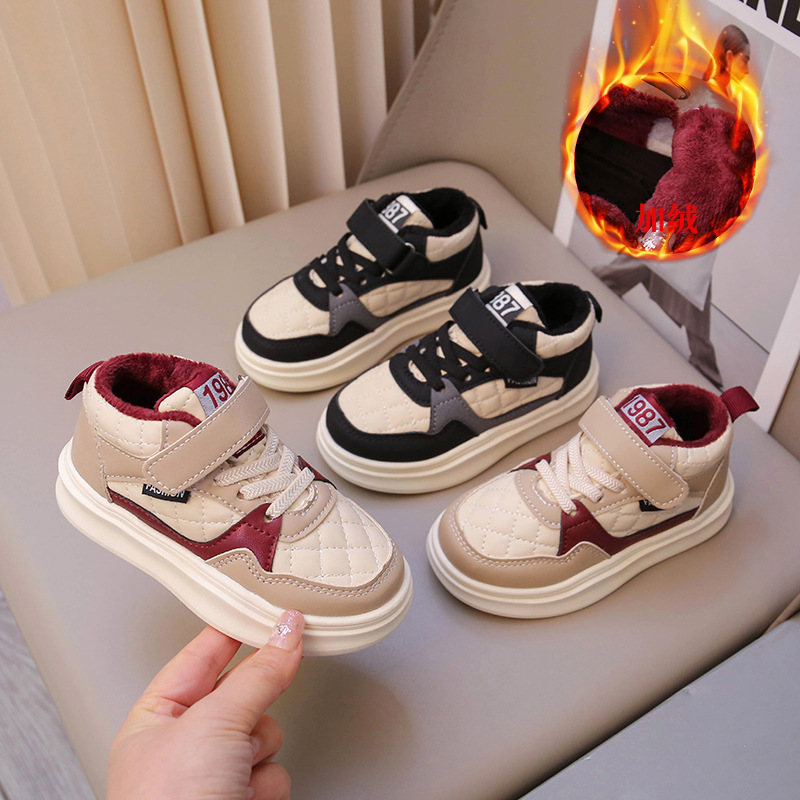 Children's Shoes fleece-lined 2024 Autumn and Winter New Boys' Cotton Shoes Baby Women's High-top Board Shoes Children's sneaker