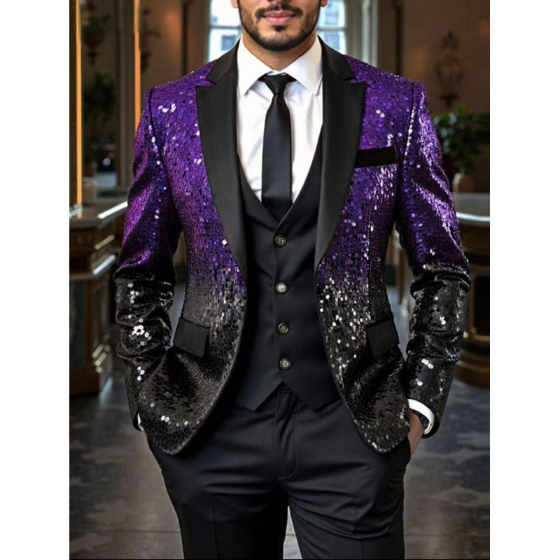2025 Cross-Border New Men's Gradient Sequin Suit Jacket Nightclub Bar Host Emcee Photo Studio Suit