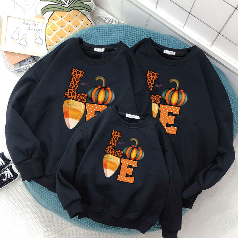 Cross-border Halloween Children's Clothing Autumn Parent-child Clothes A Family Of Three Long-sleeved Casual Children's Pumpkin Lettered Casual Sweater display picture 2