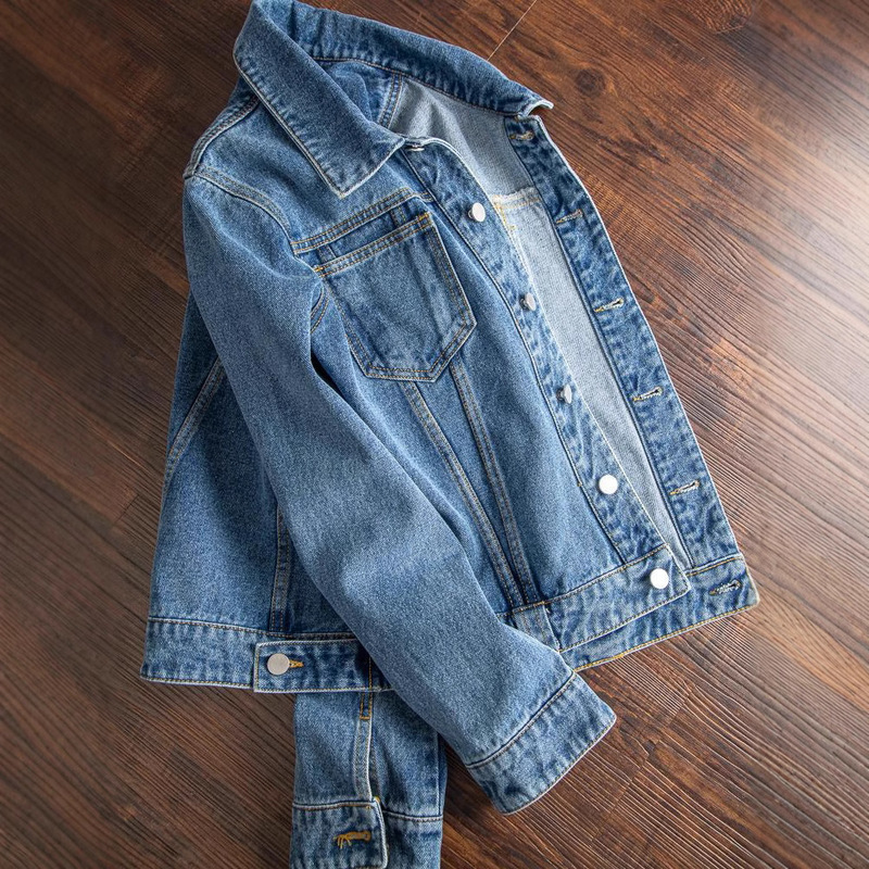 Slimming Three-Dimensional Tailored Good-Fit Classic All-Match Shoulder Slim-Fit Short Cotton Denim Jacket Women's Spring and Autumn