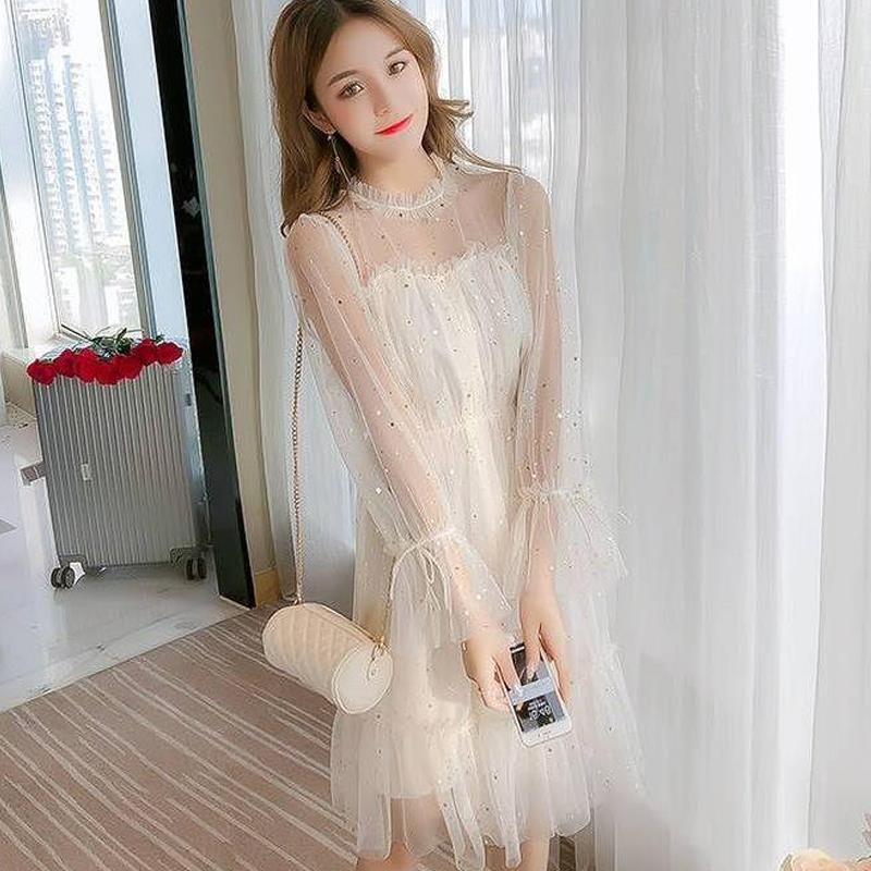 Mesh Skirt Women's Autumn and Winter 2025 New Korean Style Lady Elegant Fairy Skirt Hyun-a-Ya Style Base Dress