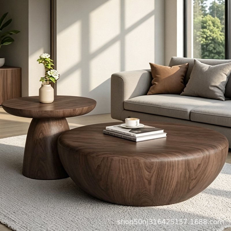 Medieval style walnut grain round coffee table combination living…