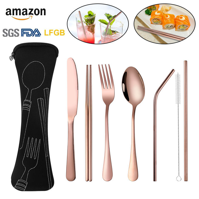 Stainless steel Amazon portable bone bag tableware suit chopsticks spoon set outdoor travel knife, fork and spoon suit Stainless steel Amazon portable bone bag tableware suit chopsticks spoon set outdoor travel knife, fork and spoon suit