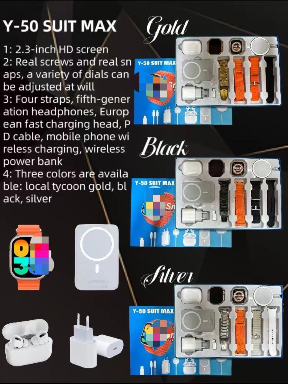 Reloj inteligente Y50 Huaqiangbei 10in set reloj inteligente de llamada Bluetooth con correa múltiple