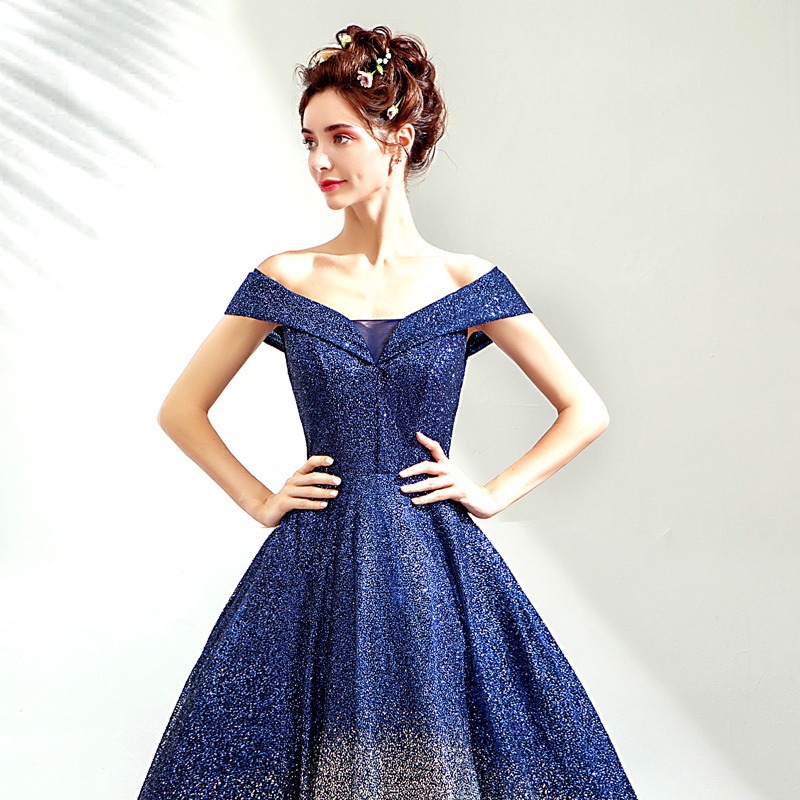 Vestido de noche 2026, nuevo vestido de noche azul degradado para fiesta anual, actuación en escenario, examen de arte, vestido de novia cielo estrellado, venta al por mayor