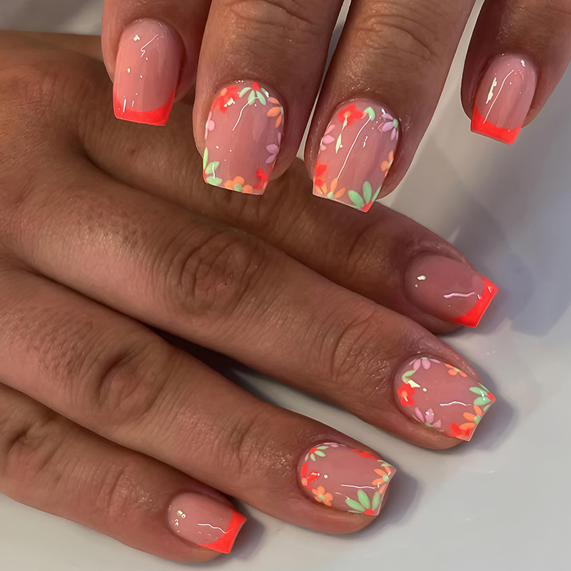 Spring Flower Press-On Nails Wreath with Bright and Vibrant Orange French Short Style Nail Art Cross-Border Press-On Nails Spring Flower Press-On Nails Wreath with Bright and Vibrant Orange French Short Style Nail Art Cross-Border Press-On Nails
