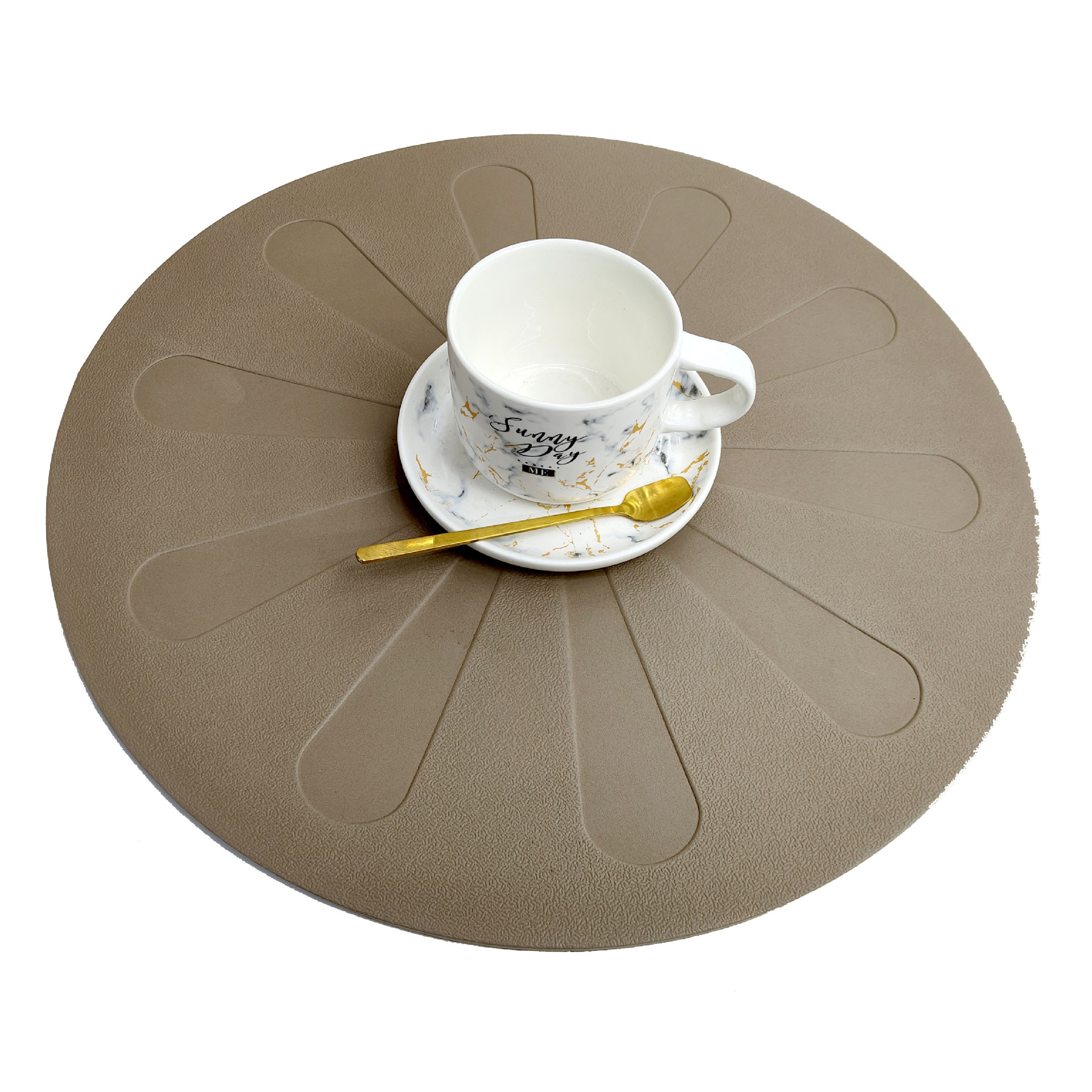 西餐餐垫垫PVC隔热餐桌垫子可水洗扇形系列PVC皮革餐垫雏菊花压纹详情3