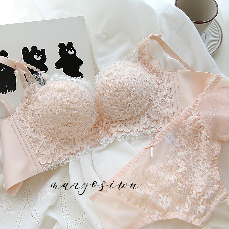 프랑스 만남 로맨틱 소녀 속옷 레이스 스틸 반지 없음 작은 가슴 모임 어퍼 브래지어 세트