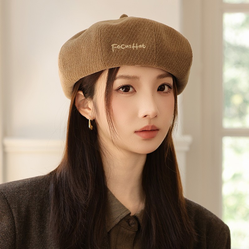 帽子秋天女字母刺绣贝雷帽复古百搭时尚显脸小八角帽文艺感画家帽|undefined
