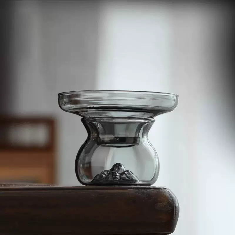 观山造型高硼硅玻璃功夫茶具配件玻璃茶漏不锈钢过滤网茶滤茶隔