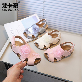 Van Cahao Niche Design Fish Toe Birkan Shoes 2025 Summer New Girl's Small Flower Cork Sandals Beach Shoes